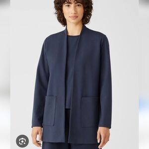 Eileen Fisher Washable Flex Ponte High Collar Jacket  Cardigan Size XL Navy